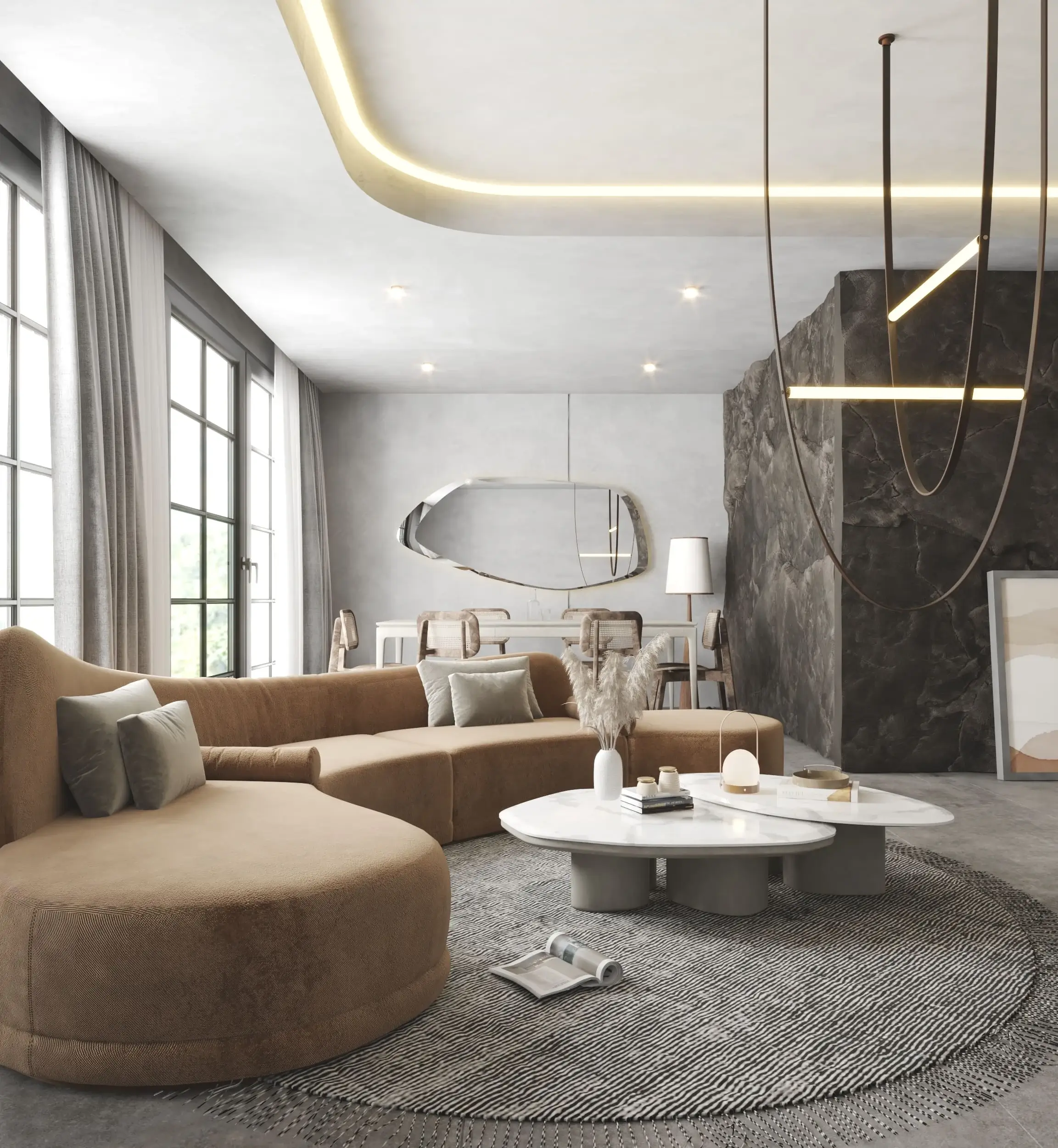 Salon marbre et bois 3D